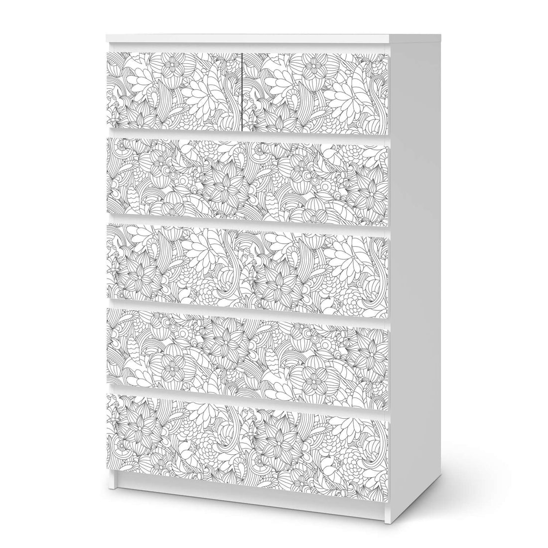 Möbel Klebefolie Flower Lines 2 - IKEA Malm Kommode 6 Schubladen (hoch)  - weiss