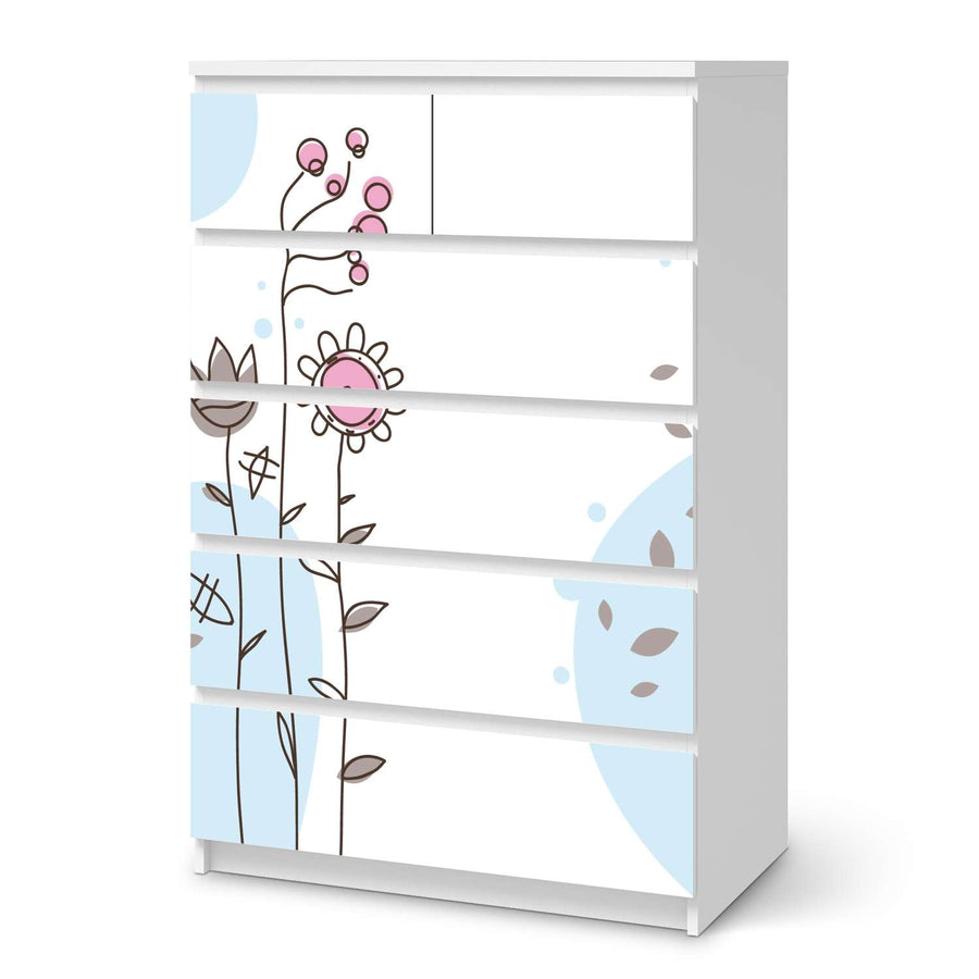 Möbel Klebefolie Flowers 3 - IKEA Malm Kommode 6 Schubladen (hoch)  - weiss