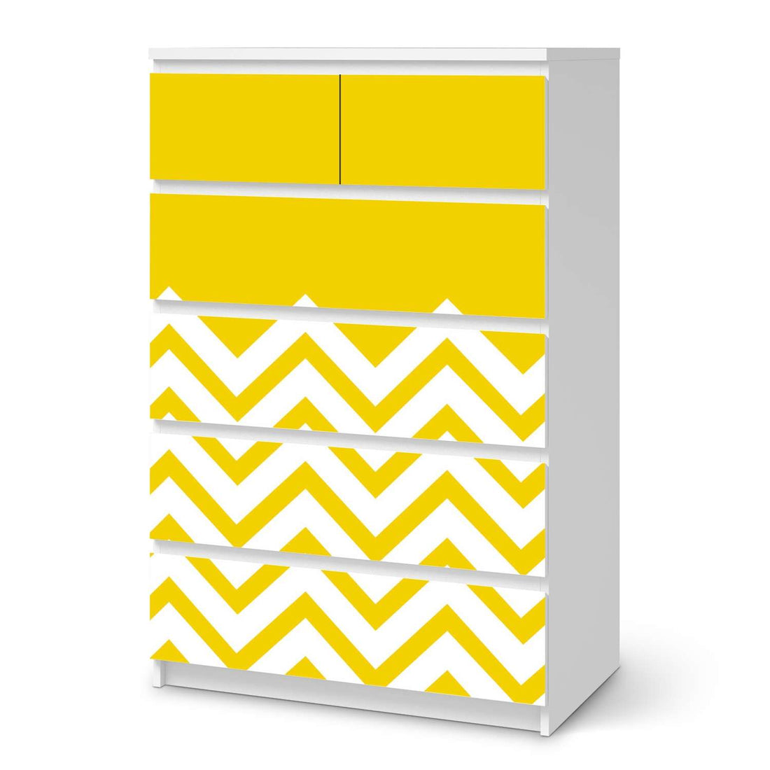 Möbel Klebefolie Gelbe Zacken - IKEA Malm Kommode 6 Schubladen (hoch)  - weiss