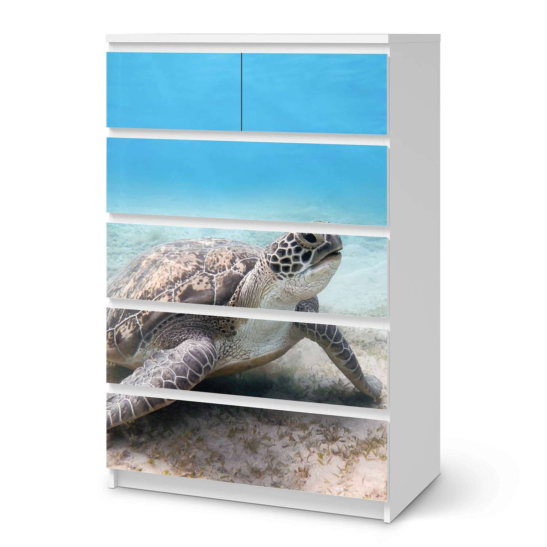 Möbel Klebefolie Green Sea Turtle - IKEA Malm Kommode 6 Schubladen (hoch)  - weiss