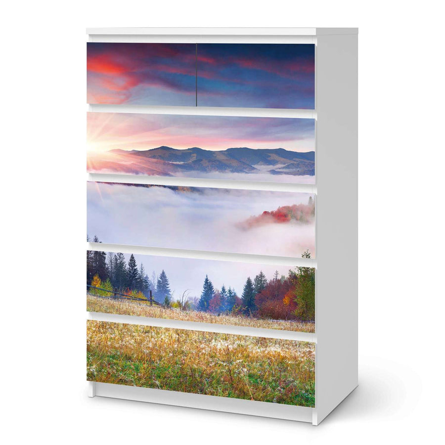Möbel Klebefolie Herbstwald - IKEA Malm Kommode 6 Schubladen (hoch)  - weiss