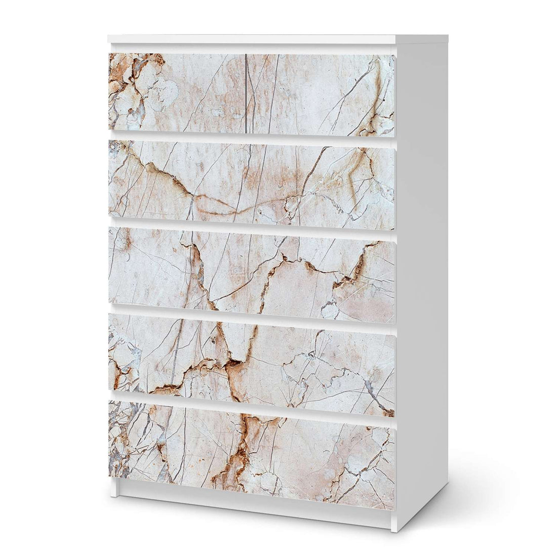 Möbel Klebefolie Marmor rosa - IKEA Malm Kommode 6 Schubladen (hoch)  - weiss