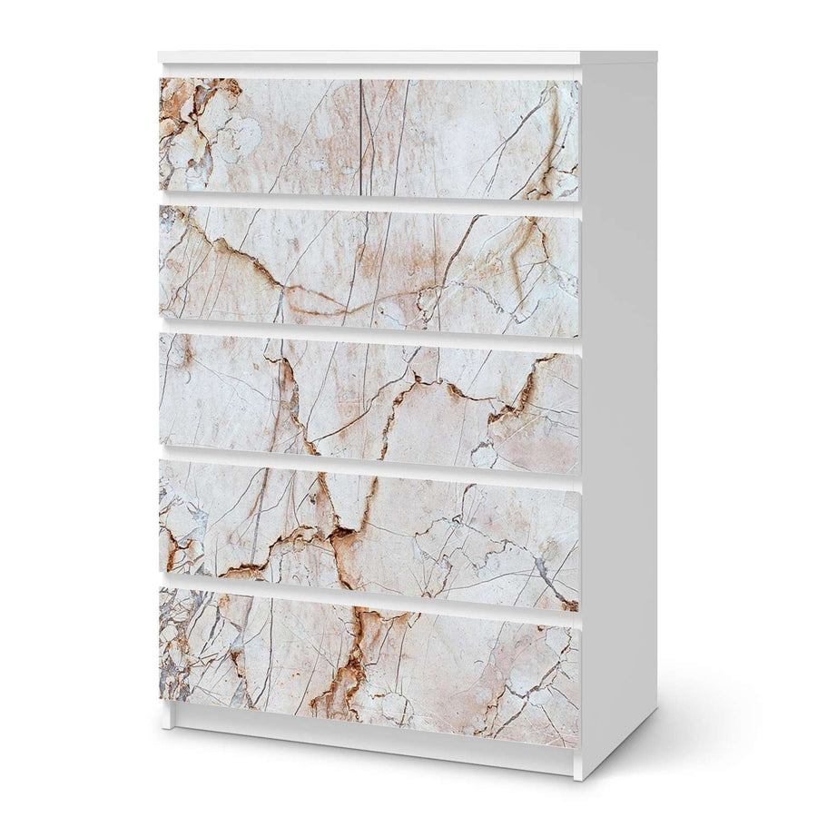 Möbel Klebefolie Marmor rosa - IKEA Malm Kommode 6 Schubladen (hoch)  - weiss