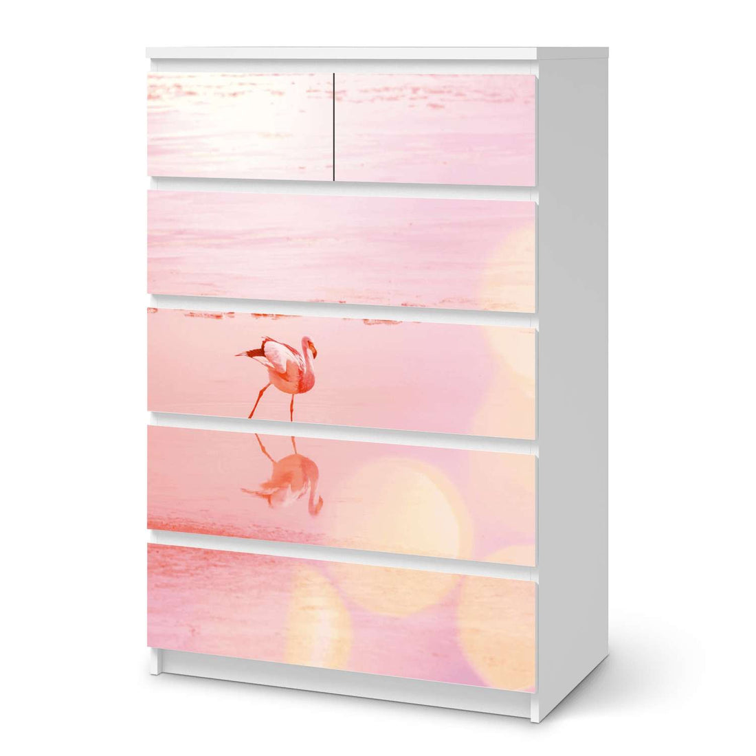 Möbel Klebefolie Mr. Flamingo - IKEA Malm Kommode 6 Schubladen (hoch)  - weiss