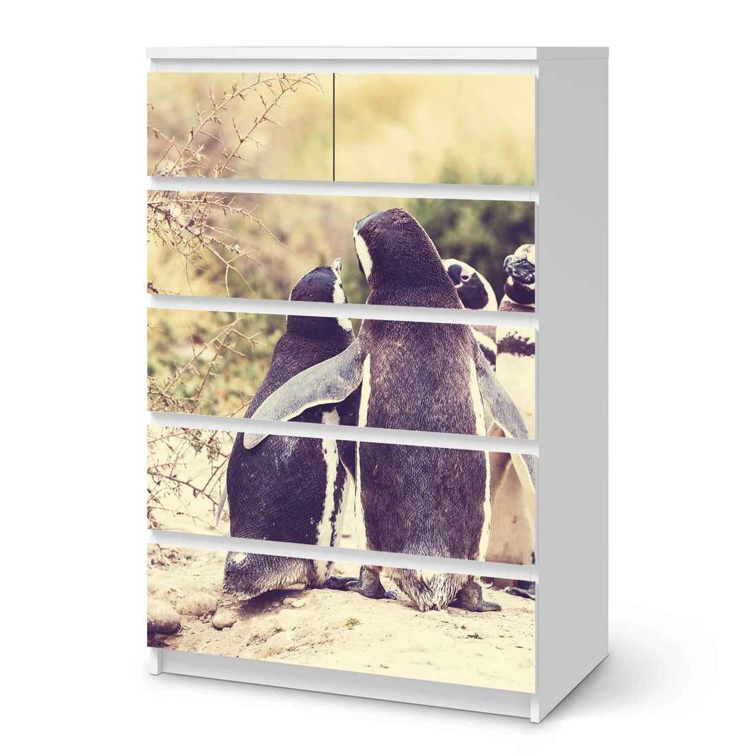 Möbel Klebefolie Pingu Friendship - IKEA Malm Kommode 6 Schubladen (hoch)  - weiss
