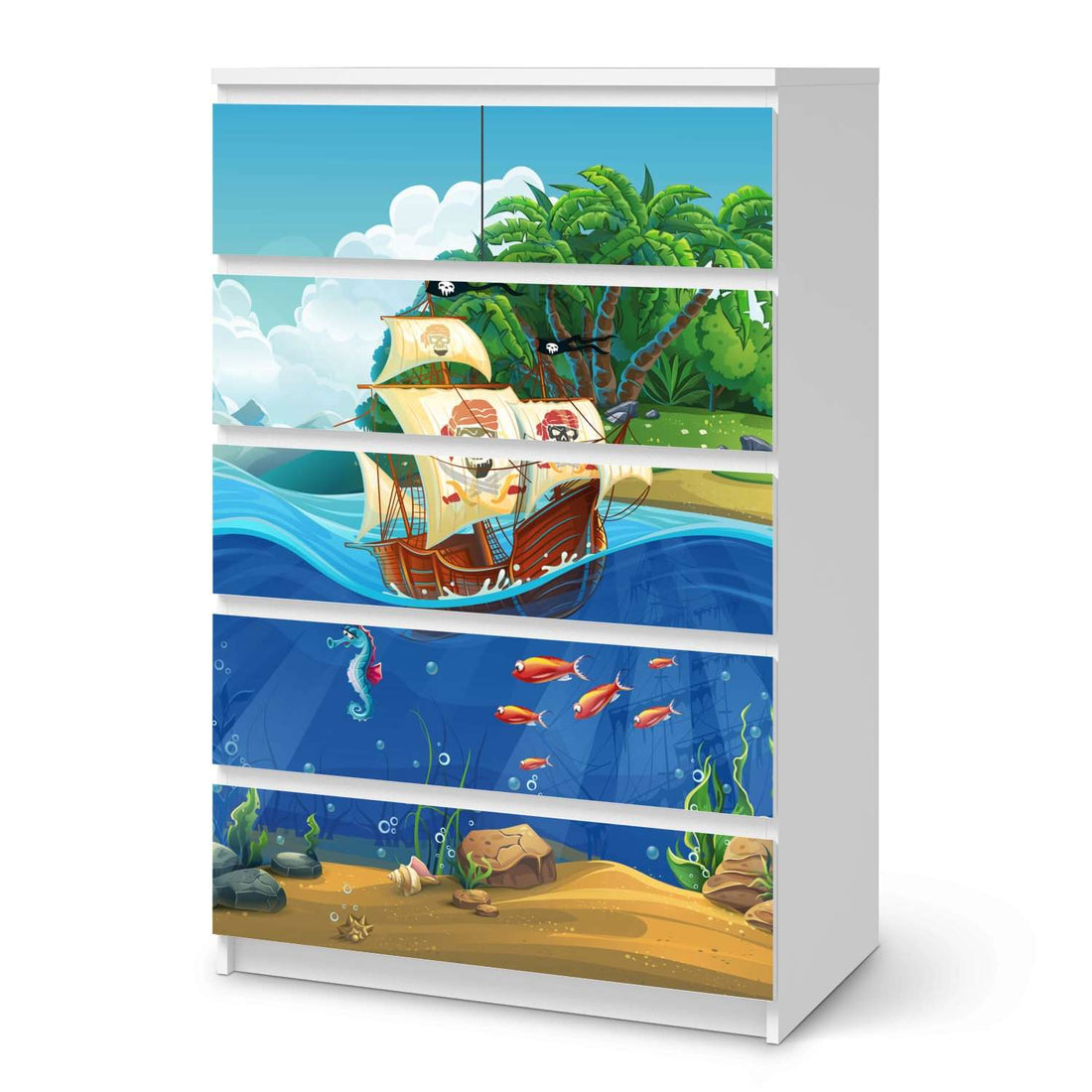 Möbel Klebefolie Pirates - IKEA Malm Kommode 6 Schubladen (hoch)  - weiss