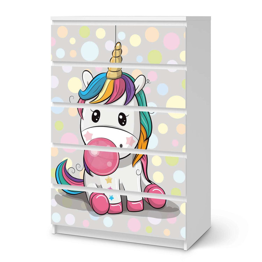 Möbel Klebefolie Rainbow das Einhorn - IKEA Malm Kommode 6 Schubladen (hoch)  - weiss