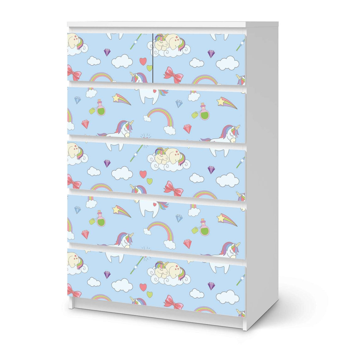 Möbel Klebefolie Rainbow Unicorn - IKEA Malm Kommode 6 Schubladen (hoch)  - weiss