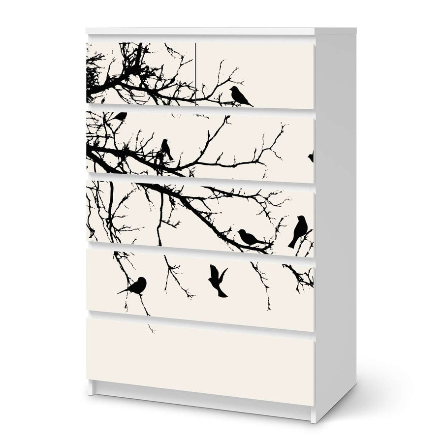 Möbel Klebefolie Tree and Birds 1 - IKEA Malm Kommode 6 Schubladen (hoch)  - weiss