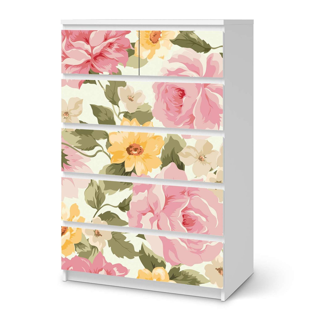 Möbel Klebefolie Vintage Flowers - IKEA Malm Kommode 6 Schubladen (hoch)  - weiss