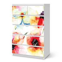 Möbel Klebefolie Water Color Flowers - IKEA Malm Kommode 6 Schubladen (hoch)  - weiss