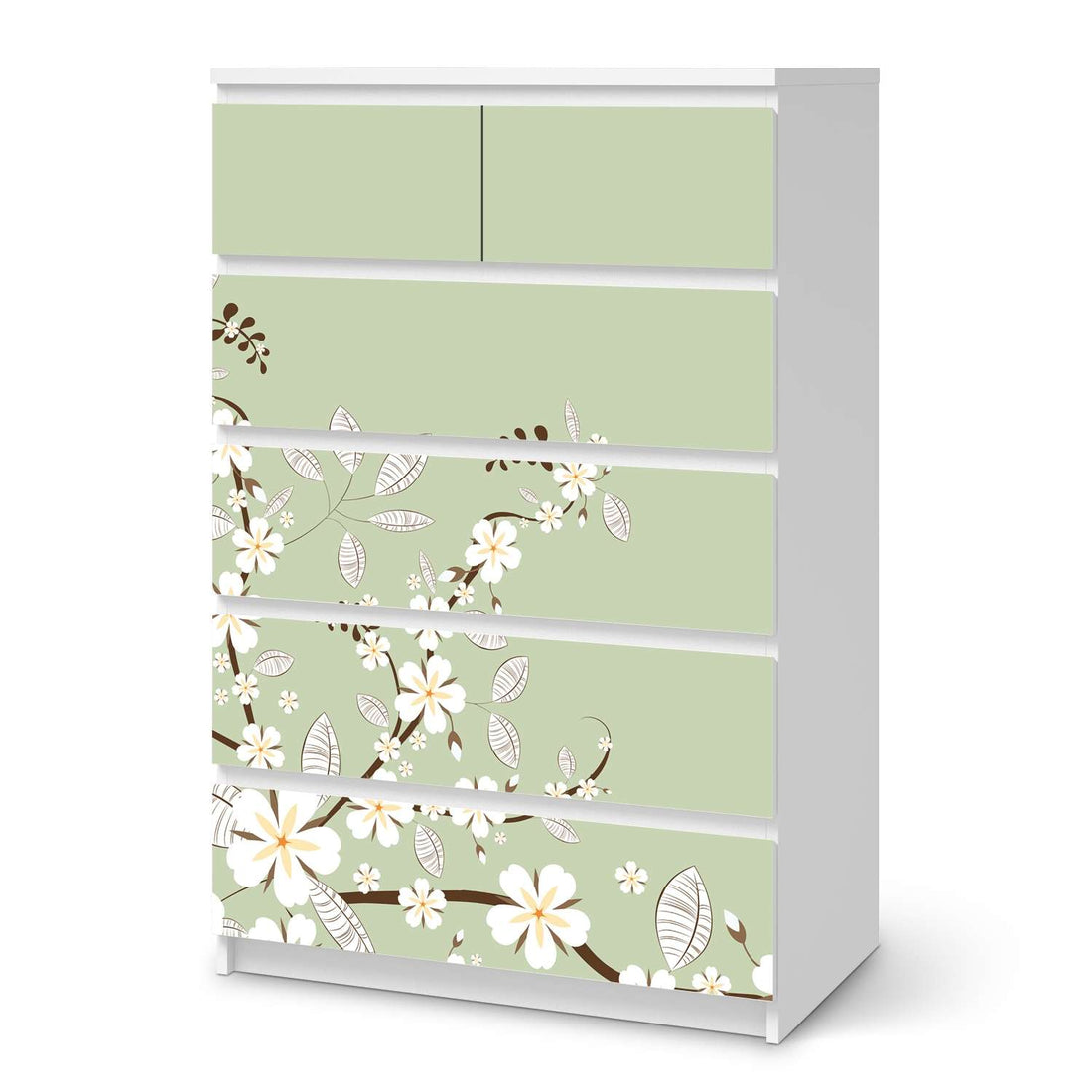 Möbel Klebefolie White Blossoms - IKEA Malm Kommode 6 Schubladen (hoch)  - weiss