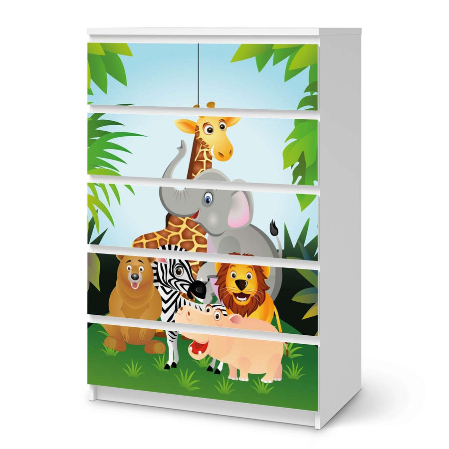 Möbel Klebefolie Wild Animals - IKEA Malm Kommode 6 Schubladen (hoch)  - weiss