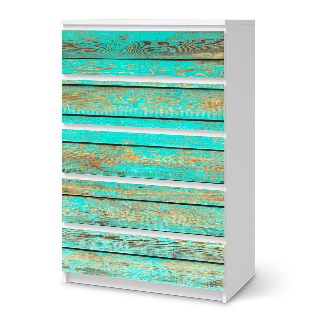 Möbel Klebefolie Wooden Aqua - IKEA Malm Kommode 6 Schubladen (hoch)  - weiss