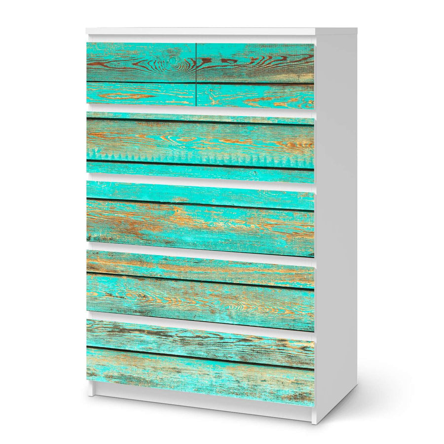 Möbel Klebefolie Wooden Aqua - IKEA Malm Kommode 6 Schubladen (hoch)  - weiss