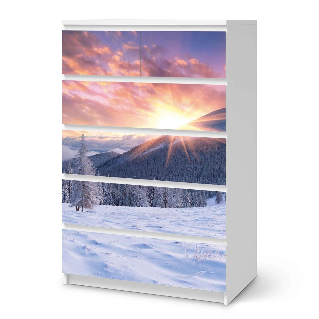 Möbel Klebefolie Zauberhafte Winterlandschaft - IKEA Malm Kommode 6 Schubladen (hoch)  - weiss