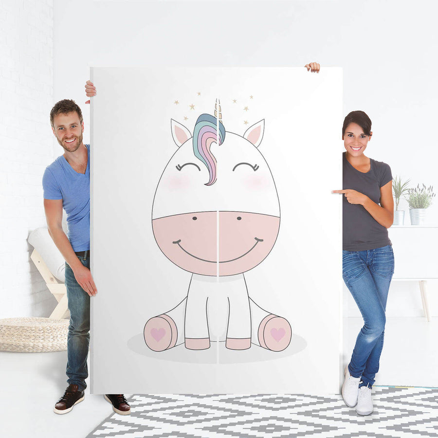 Möbel Klebefolie Baby Unicorn - IKEA Pax Schrank 201 cm Höhe - Schiebetür 75 cm - Folie