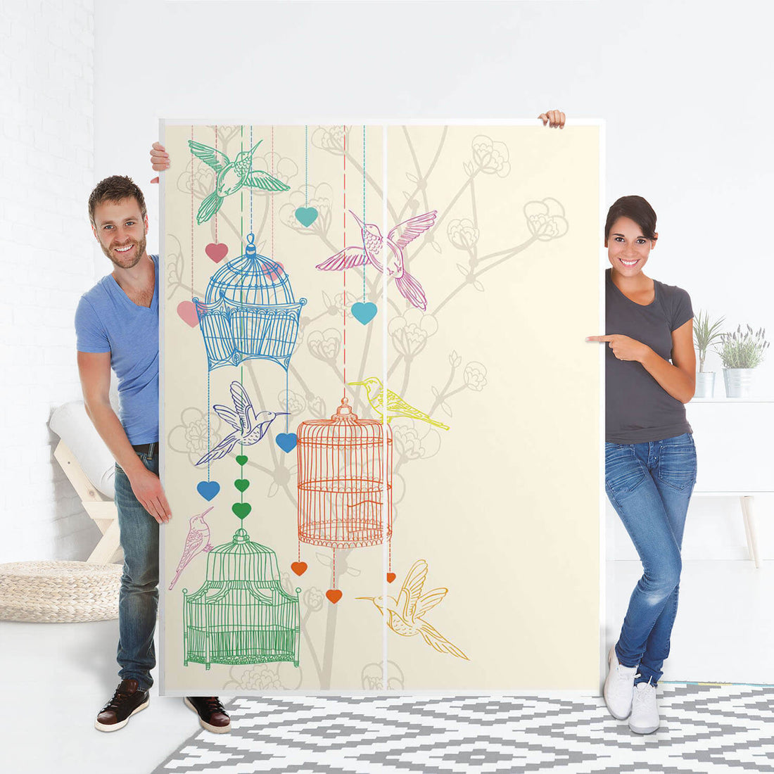 Möbel Klebefolie Birdcage - IKEA Pax Schrank 201 cm Höhe - Schiebetür 75 cm - Folie