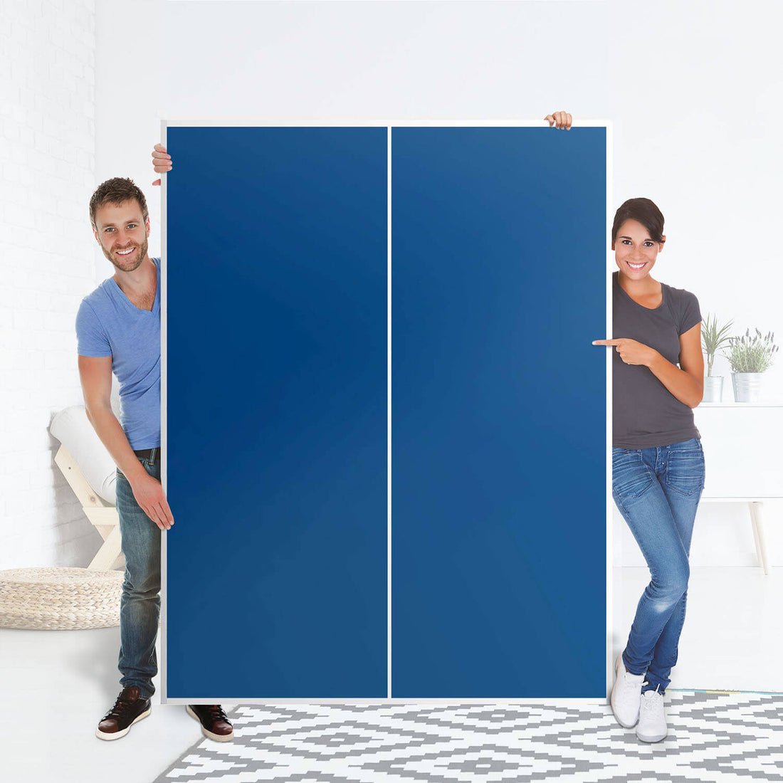 Möbel Klebefolie Blau Dark - IKEA Pax Schrank 201 cm Höhe - Schiebetür 75 cm - Folie