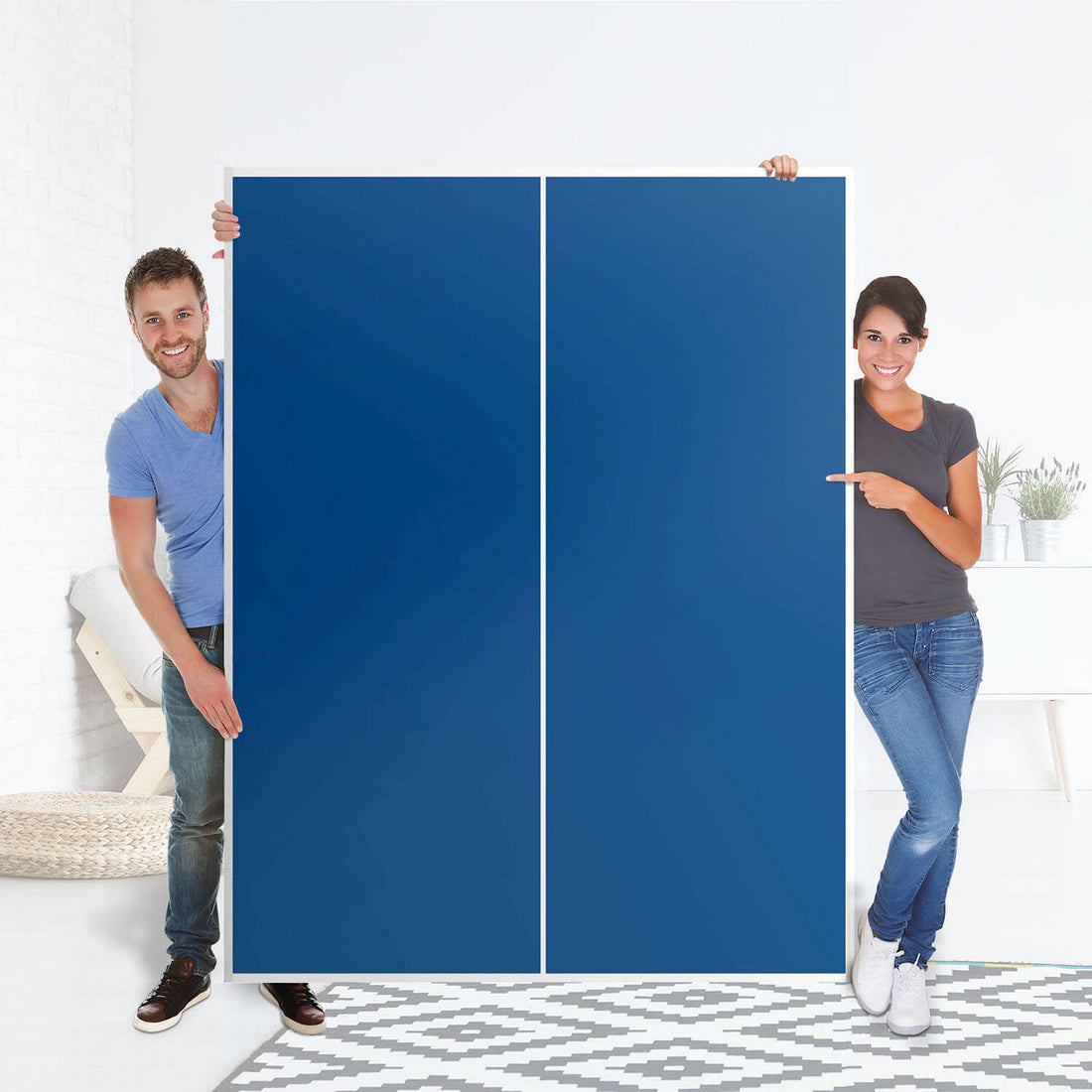 Möbel Klebefolie Blau Dark - IKEA Pax Schrank 201 cm Höhe - Schiebetür 75 cm - Folie