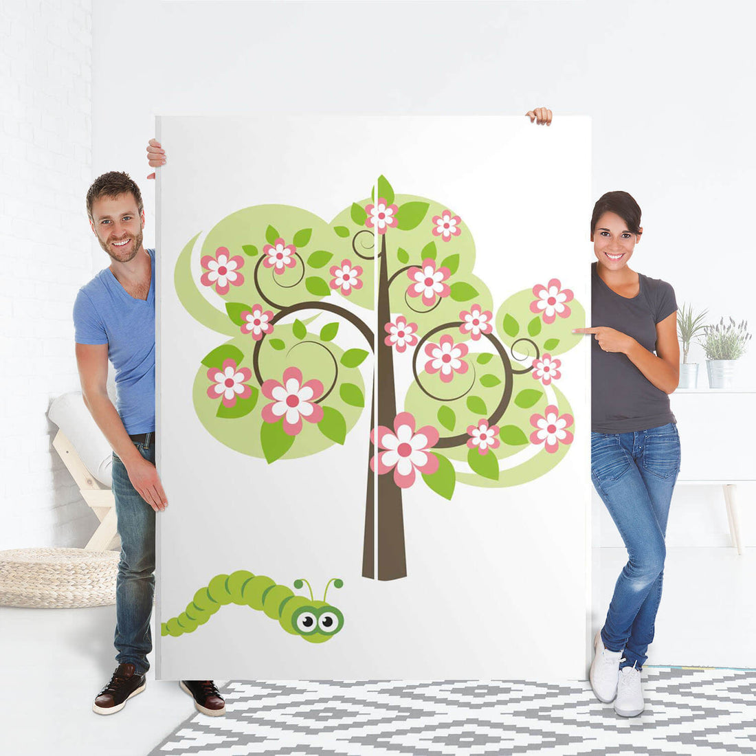 Möbel Klebefolie Blooming Tree - IKEA Pax Schrank 201 cm Höhe - Schiebetür 75 cm - Folie