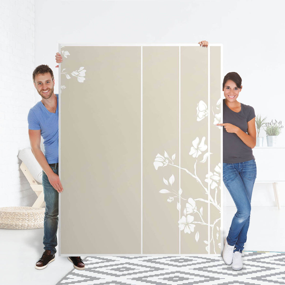 Möbel Klebefolie Florals Plain 3 - IKEA Pax Schrank 201 cm Höhe - Schiebetür 75 cm - Folie