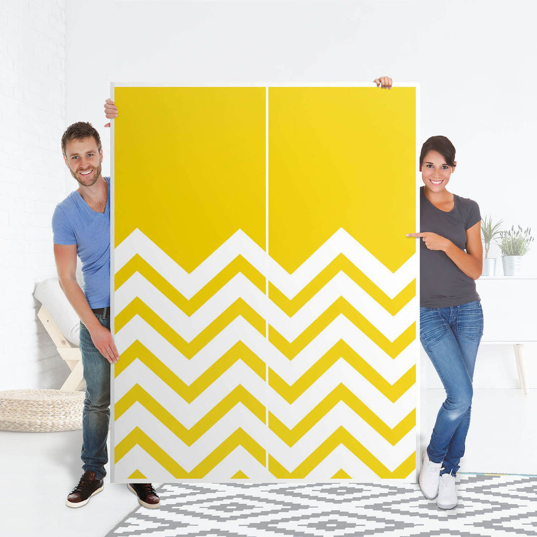 Möbel Klebefolie Gelbe Zacken - IKEA Pax Schrank 201 cm Höhe - Schiebetür 75 cm - Folie