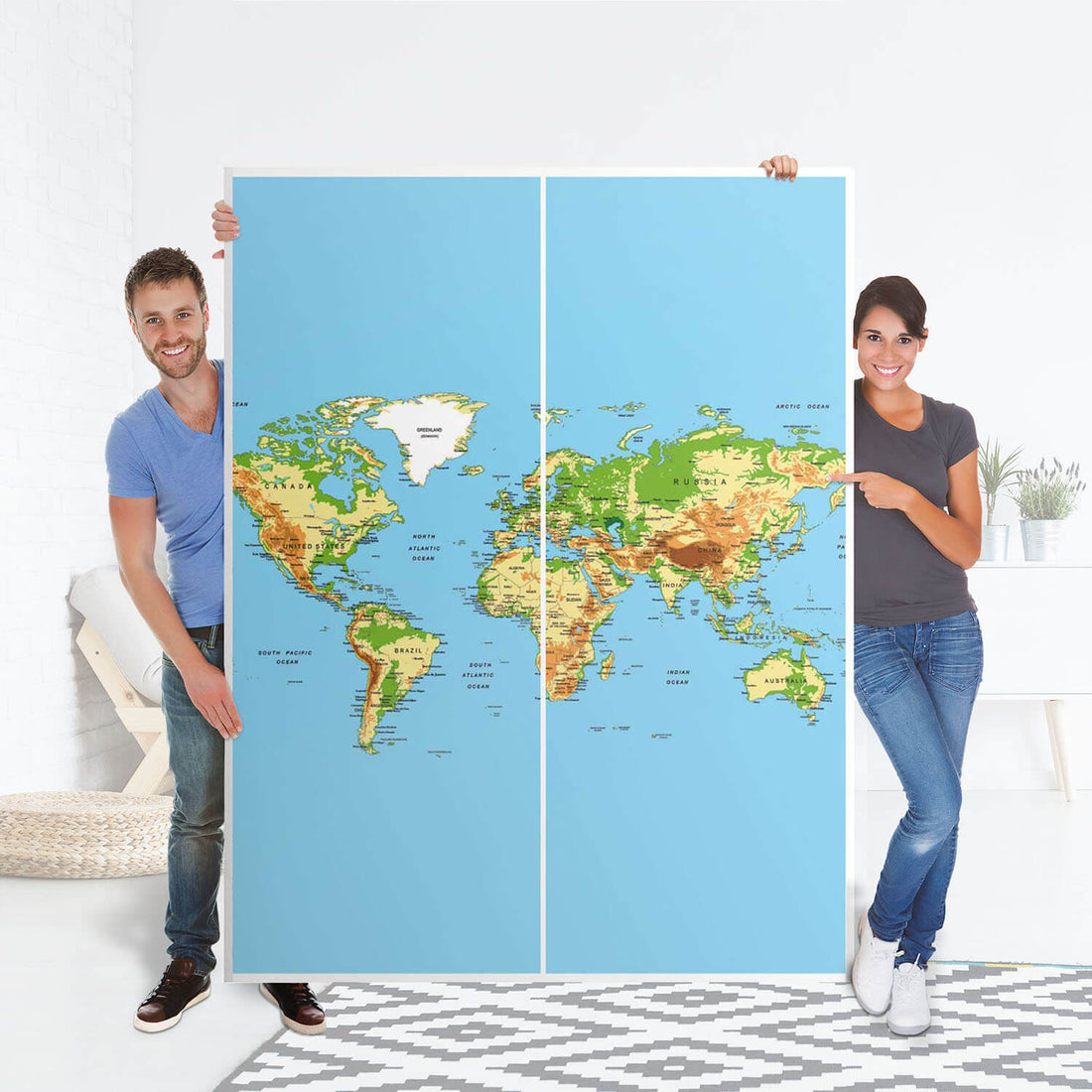 Möbel Klebefolie Geografische Weltkarte - IKEA Pax Schrank 201 cm Höhe - Schiebetür 75 cm - Folie