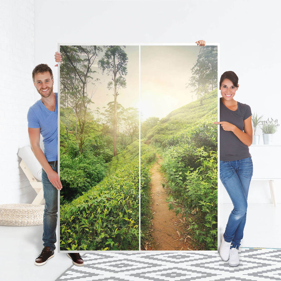 Möbel Klebefolie Green Tea Fields - IKEA Pax Schrank 201 cm Höhe - Schiebetür 75 cm - Folie