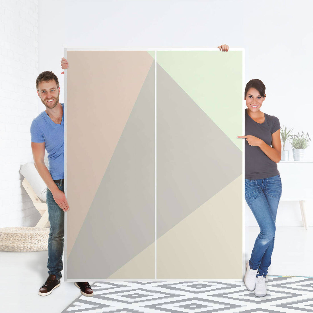 Möbel Klebefolie Pastell Geometrik - IKEA Pax Schrank 201 cm Höhe - Schiebetür 75 cm - Folie