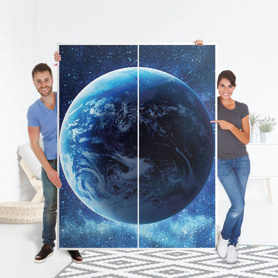 Möbel Klebefolie Planet Blue - IKEA Pax Schrank 201 cm Höhe - Schiebetür 75 cm - Folie