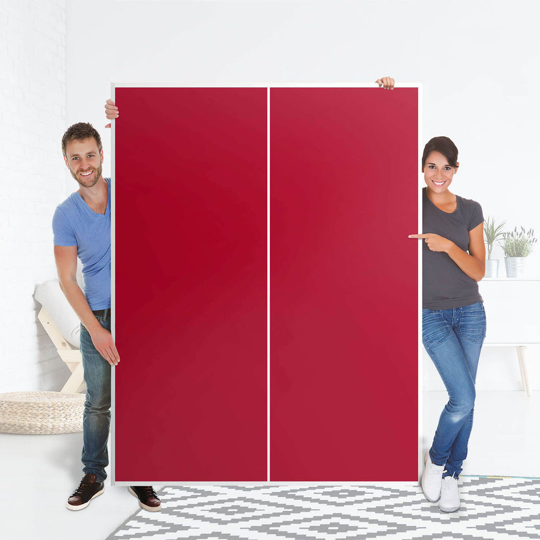 Möbel Klebefolie Rot Dark - IKEA Pax Schrank 201 cm Höhe - Schiebetür 75 cm - Folie