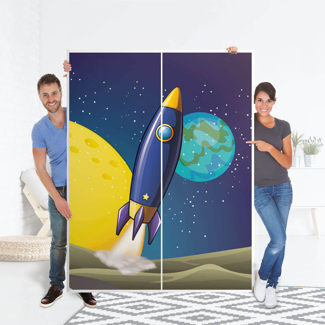 Möbel Klebefolie Space Rocket - IKEA Pax Schrank 201 cm Höhe - Schiebetür 75 cm - Folie