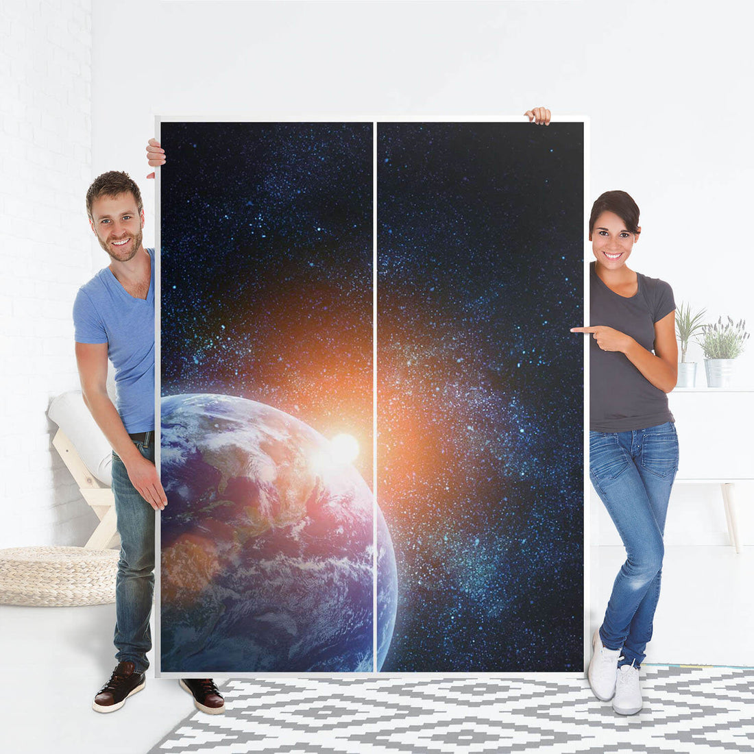 Möbel Klebefolie Sunrise - IKEA Pax Schrank 201 cm Höhe - Schiebetür 75 cm - Folie