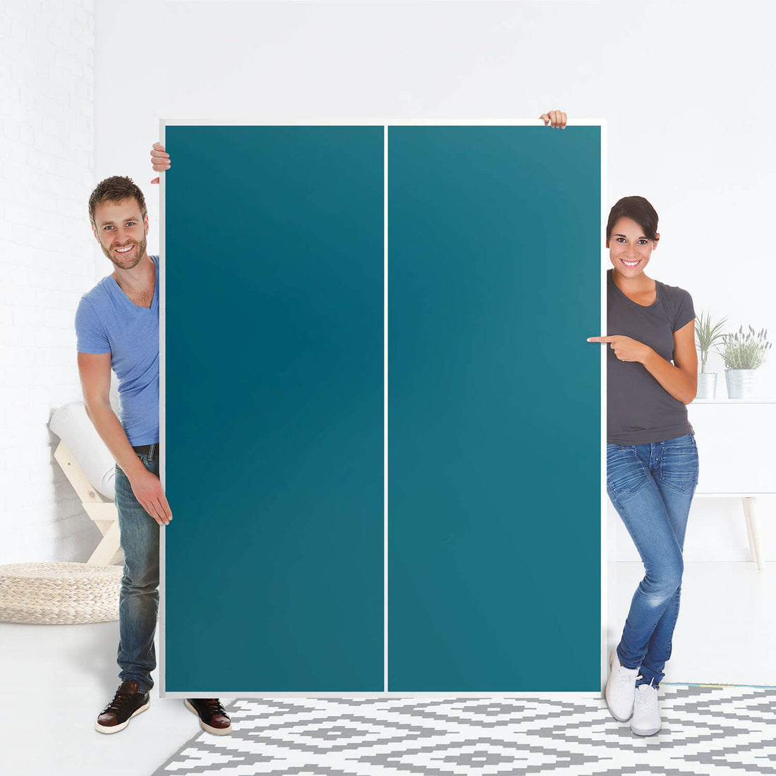 Möbel Klebefolie Türkisgrün Dark - IKEA Pax Schrank 201 cm Höhe - Schiebetür 75 cm - Folie