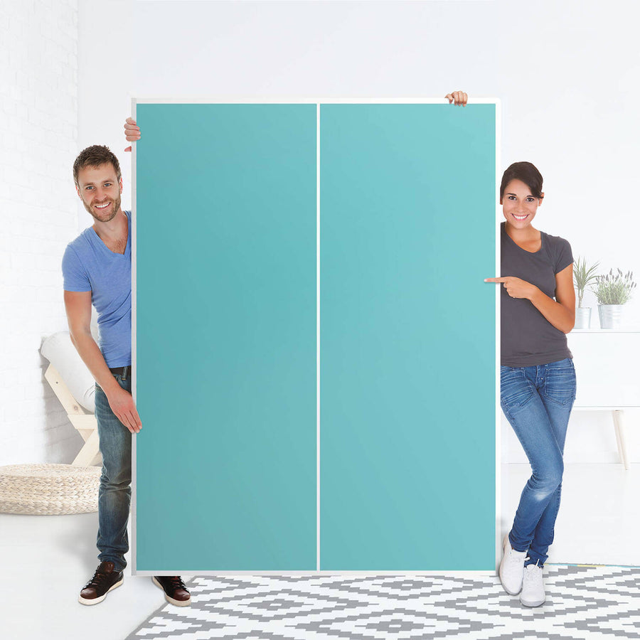 Möbel Klebefolie Türkisgrün Light - IKEA Pax Schrank 201 cm Höhe - Schiebetür 75 cm - Folie