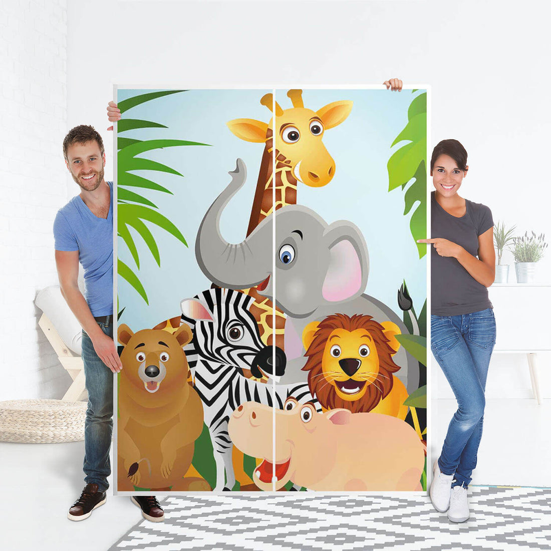 Möbel Klebefolie Wild Animals - IKEA Pax Schrank 201 cm Höhe - Schiebetür 75 cm - Folie
