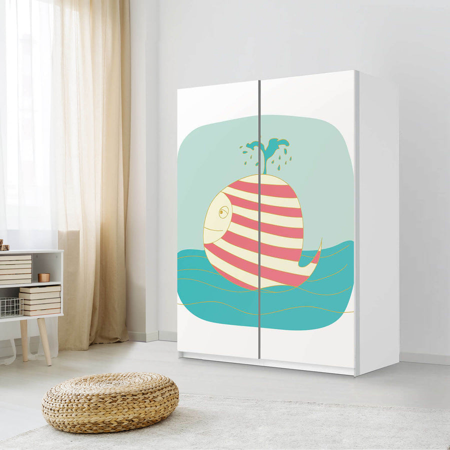 Möbel Klebefolie Funny Wale - IKEA Pax Schrank 201 cm Höhe - Schiebetür 75 cm - Kinderzimmer