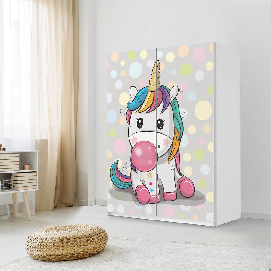 Möbel Klebefolie Rainbow das Einhorn - IKEA Pax Schrank 201 cm Höhe - Schiebetür 75 cm - Kinderzimmer