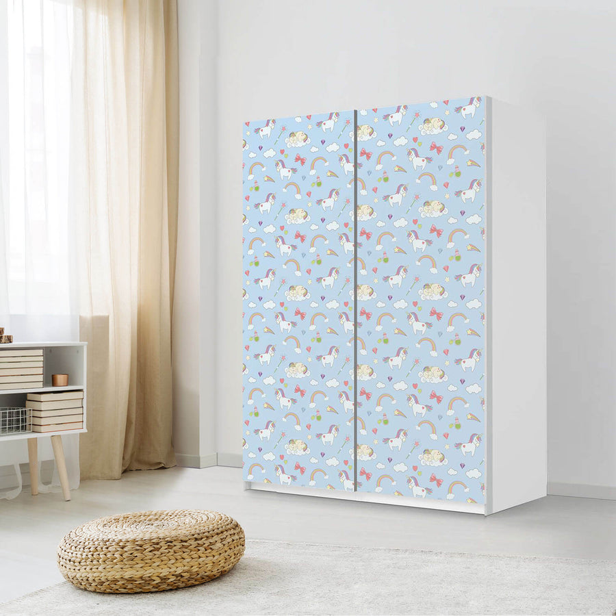 Möbel Klebefolie Rainbow Unicorn - IKEA Pax Schrank 201 cm Höhe - Schiebetür 75 cm - Kinderzimmer