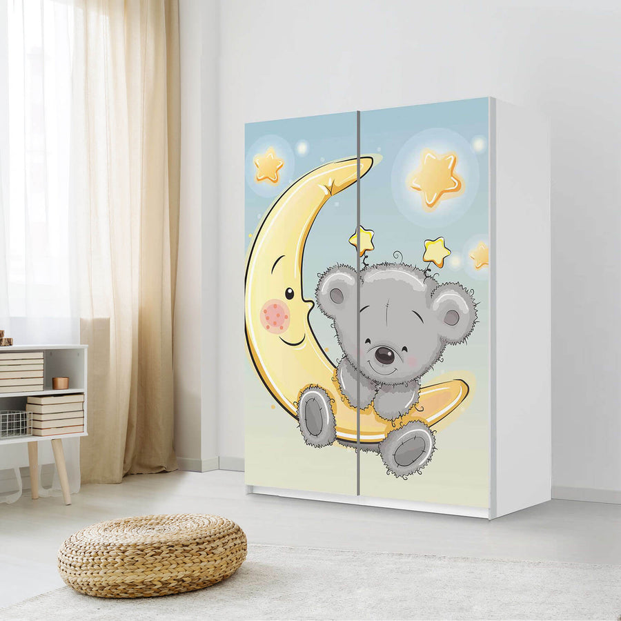 Möbel Klebefolie Teddy und Mond - IKEA Pax Schrank 201 cm Höhe - Schiebetür 75 cm - Kinderzimmer