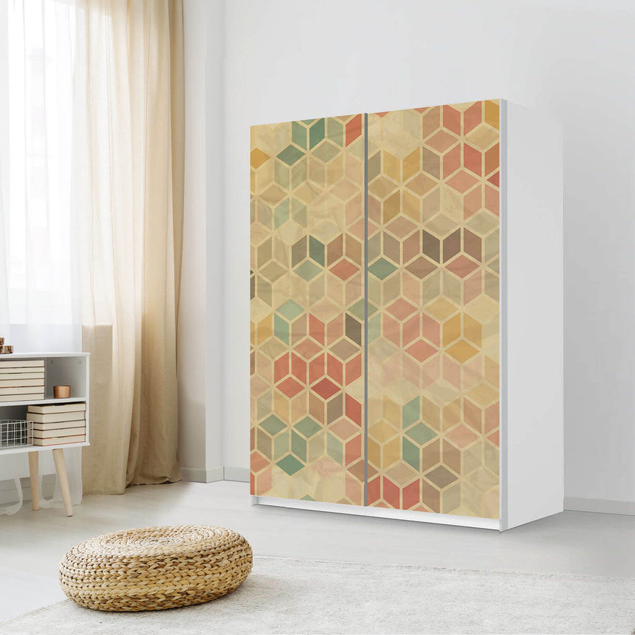 Möbel Klebefolie 3D Retro - IKEA Pax Schrank 201 cm Höhe - Schiebetür 75 cm - Schlafzimmer