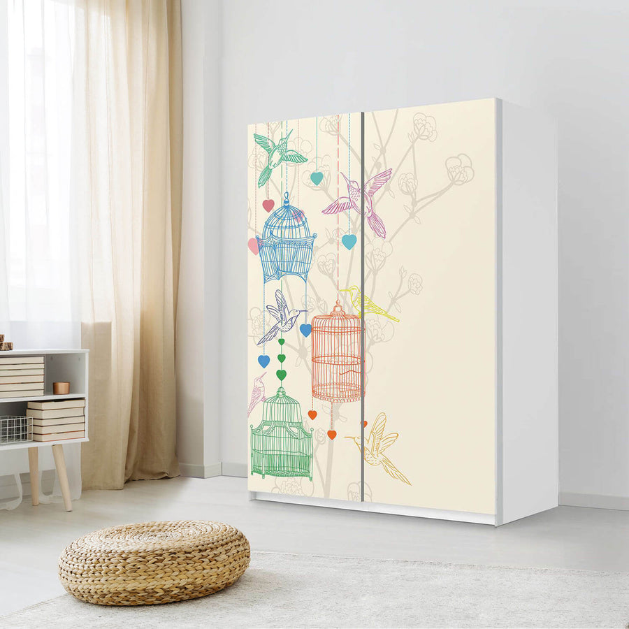 Möbel Klebefolie Birdcage - IKEA Pax Schrank 201 cm Höhe - Schiebetür 75 cm - Schlafzimmer