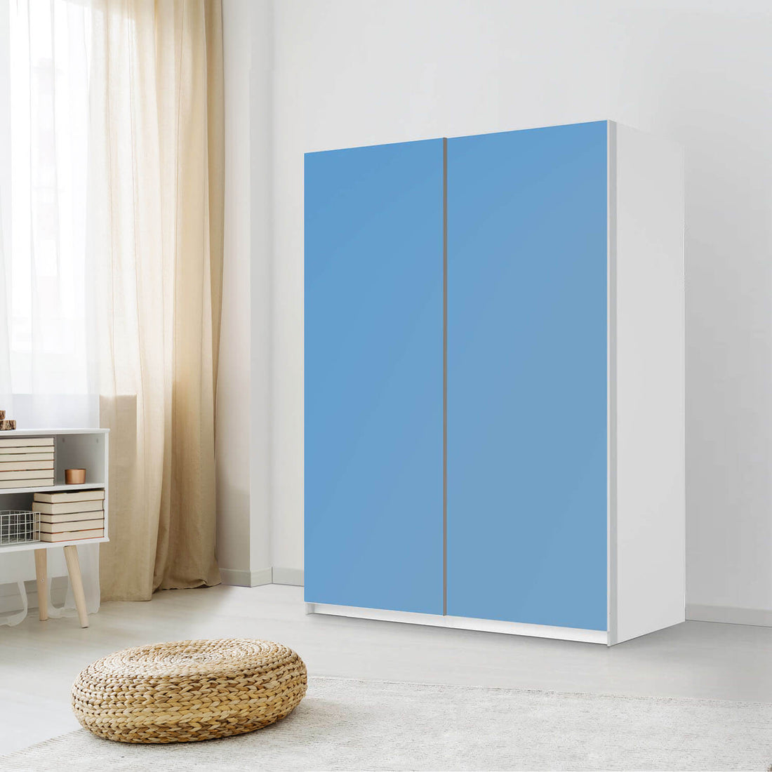 Möbel Klebefolie Blau Light - IKEA Pax Schrank 201 cm Höhe - Schiebetür 75 cm - Schlafzimmer