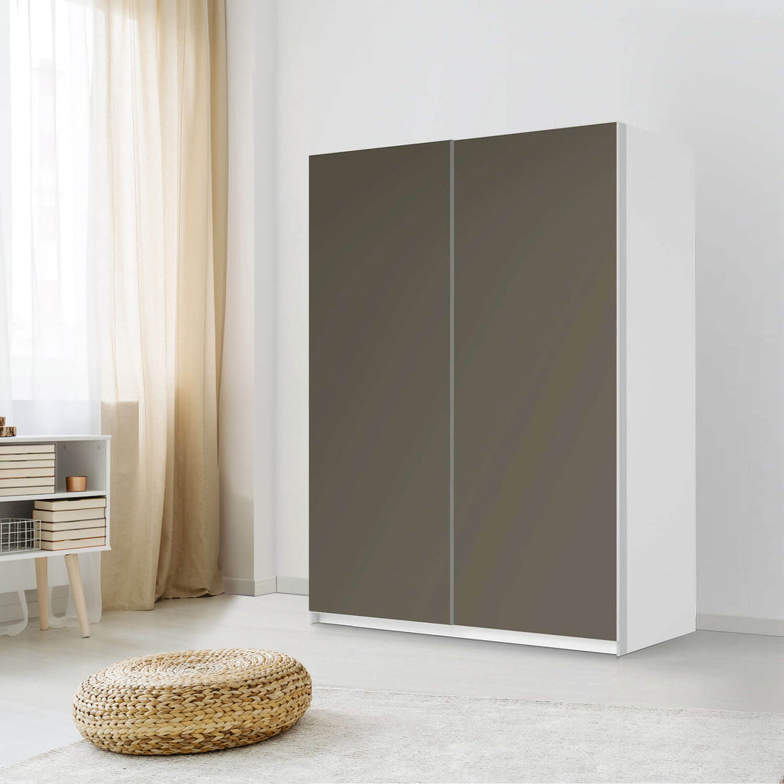 Möbel Klebefolie Braungrau Dark - IKEA Pax Schrank 201 cm Höhe - Schiebetür 75 cm - Schlafzimmer