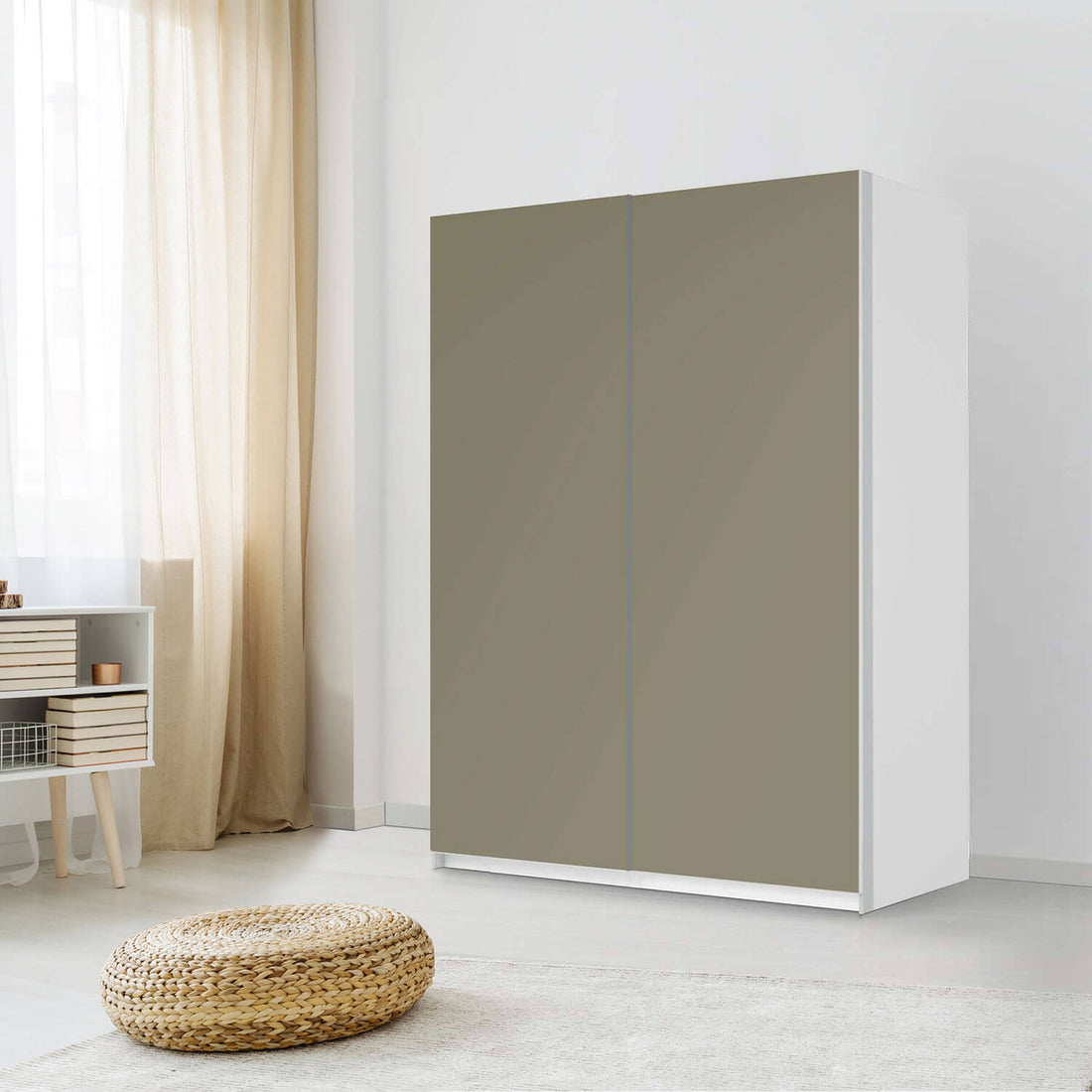 Möbel Klebefolie Braungrau Light - IKEA Pax Schrank 201 cm Höhe - Schiebetür 75 cm - Schlafzimmer