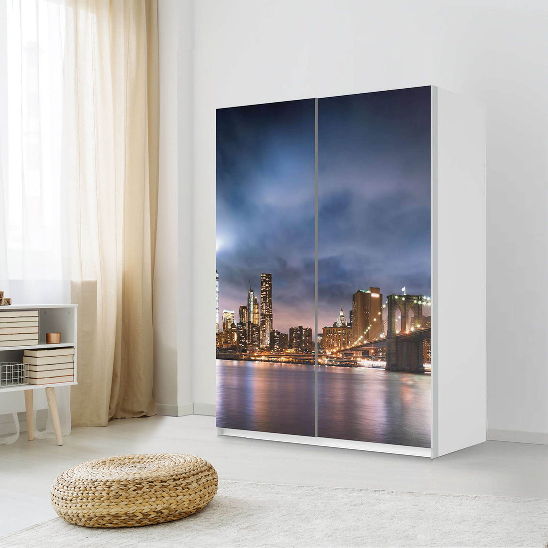 Möbel Klebefolie Brooklyn Bridge - IKEA Pax Schrank 201 cm Höhe - Schiebetür 75 cm - Schlafzimmer