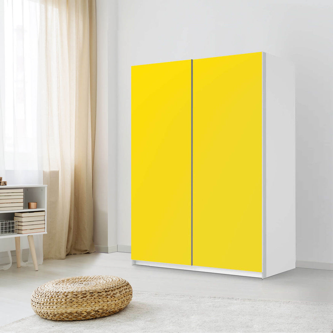 Möbel Klebefolie Gelb Dark - IKEA Pax Schrank 201 cm Höhe - Schiebetür 75 cm - Schlafzimmer