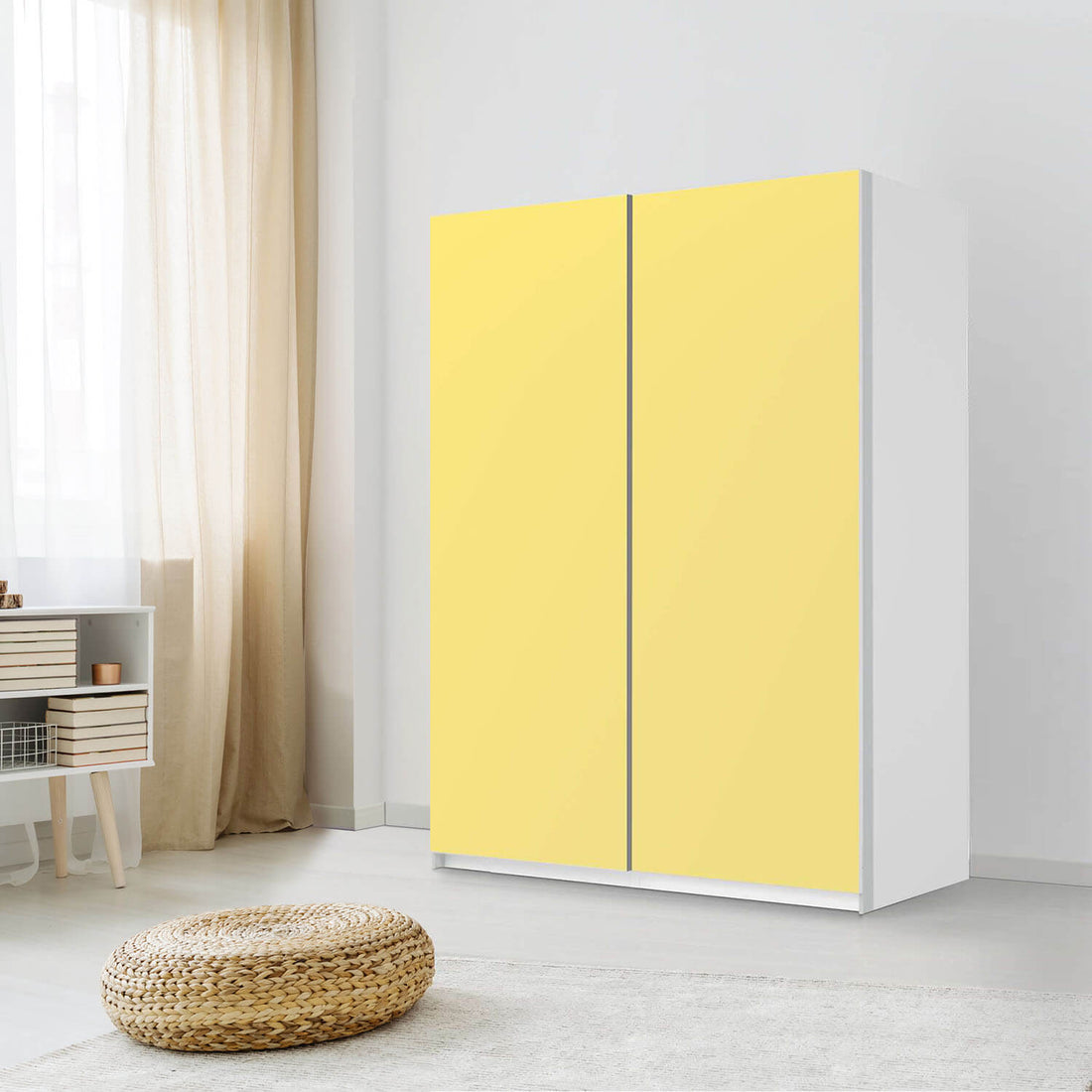 Möbel Klebefolie Gelb Light - IKEA Pax Schrank 201 cm Höhe - Schiebetür 75 cm - Schlafzimmer