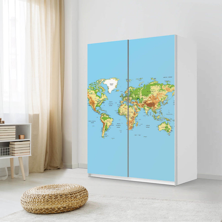 Möbel Klebefolie Geografische Weltkarte - IKEA Pax Schrank 201 cm Höhe - Schiebetür 75 cm - Schlafzimmer